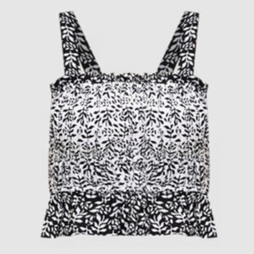 Loft Floral Plaid Peplum Square Neck Cotton Cami Black White Large NEW